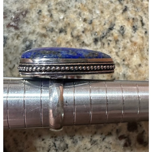 Lapis Lazuli Natural Stone Teardrop Silver Plated Ring Minimalist Setting.  5.75 - Picture 7 of 10
